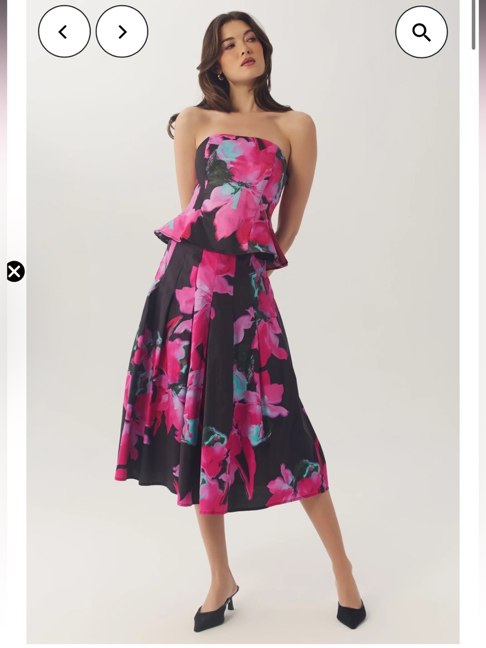 hutch emry pink & black floral print a-line flare skirt + blouse set size small